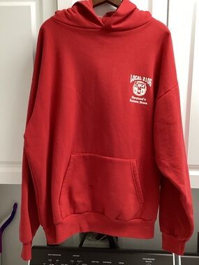 Red Pullover Hooded Sweatshirt with Pocket -